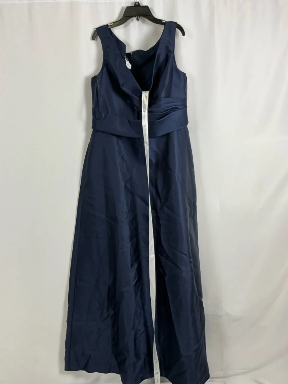 ALFRED SUNG Off-the-Shoulder Satin Maxi Dress in Midnight Navy Blue - Picture 2 of 5
